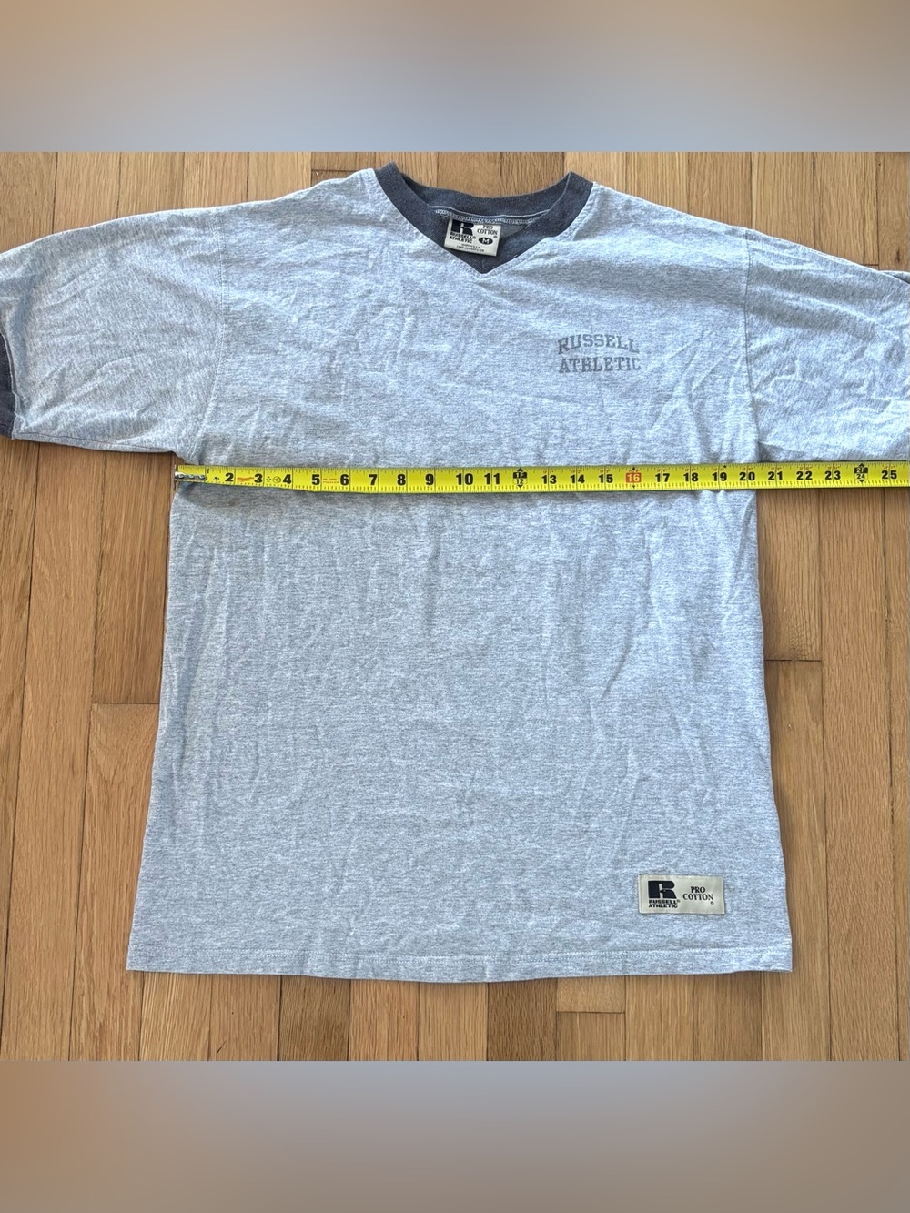 Vintage 90s Russell Athletic Pro Cotton Shirt V-Neck Ringer Made In USA M - Picture 7 of 9